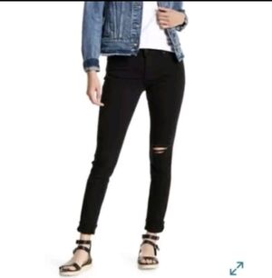 Levi’s 711 Skinny Black Denim Distressed Jeans Mid Rise Stretch Sz 24